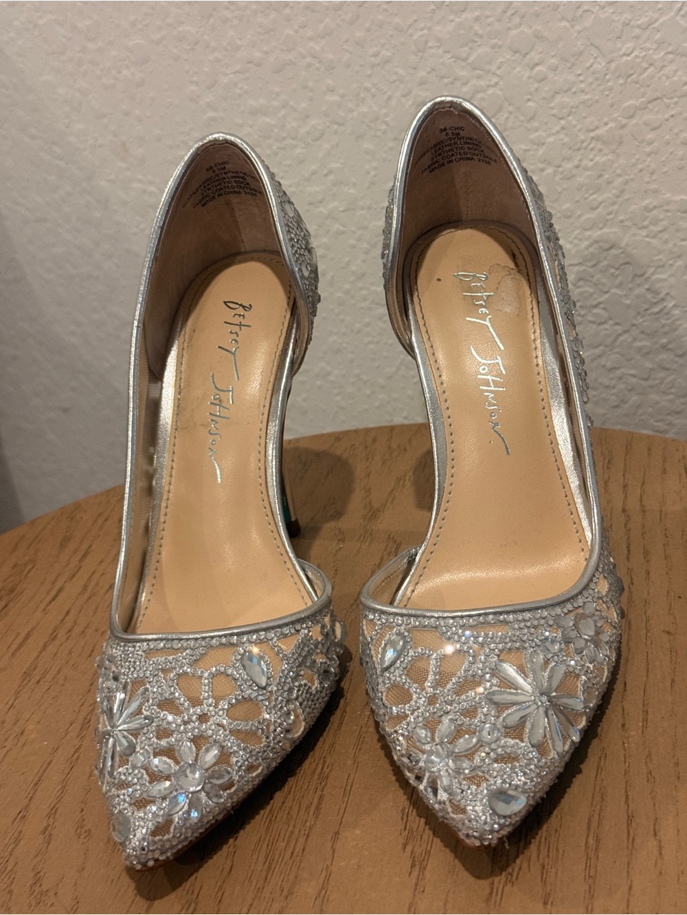 Betsey Johnson Silver Bridal Crystal Embellished Pointed-Toe Pumps - Picture 4 of 8